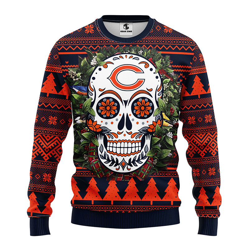 Chicago-Bears-Sugar-Skull-Flower-NFL-Ugly-Christmas-Ugly-Sweater-Chicago-Bears-Ugly-Sweater-1
