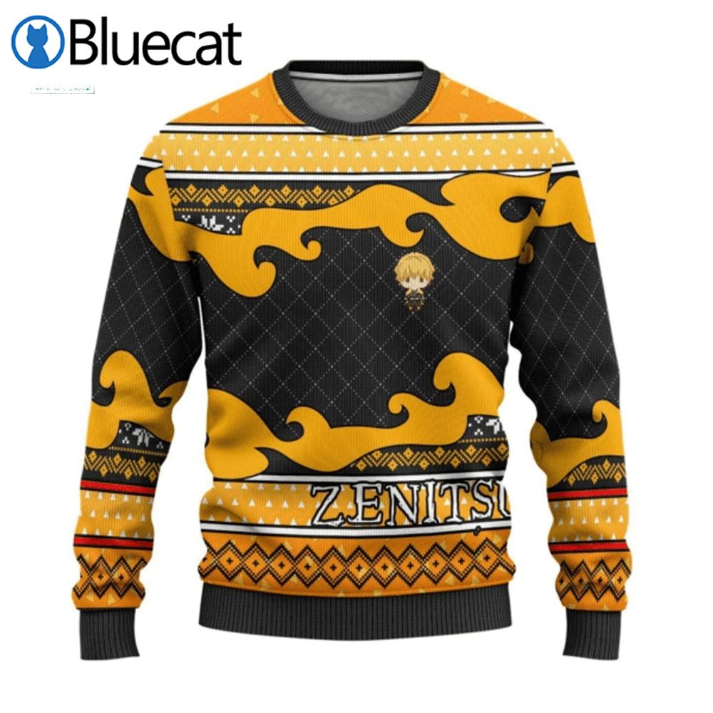 demon-slayer-chibi-agatsuma-zenitsu-ugly-christmas-sweater