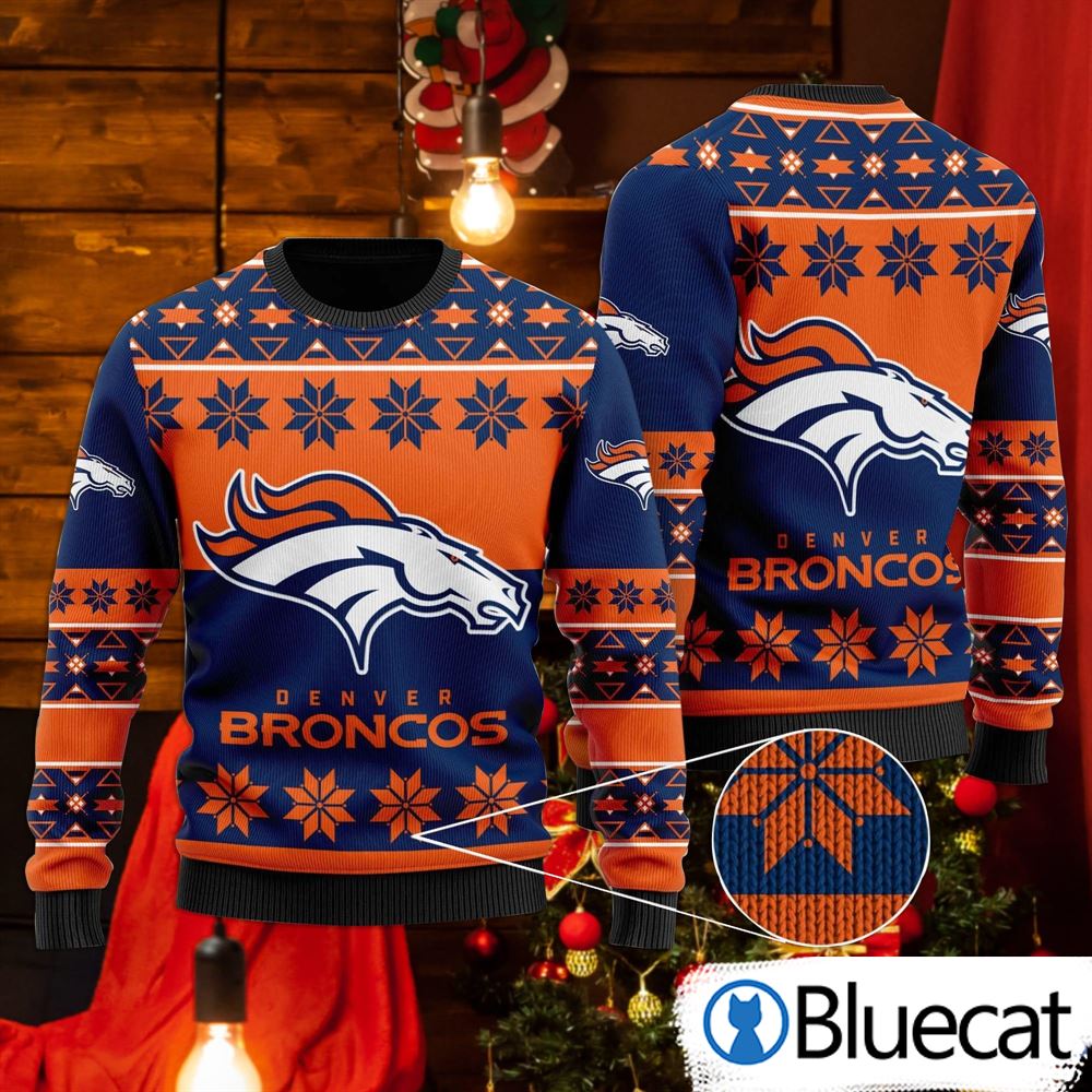Denver Broncos Snowflakes Pattern Ugly Christmas Sweater