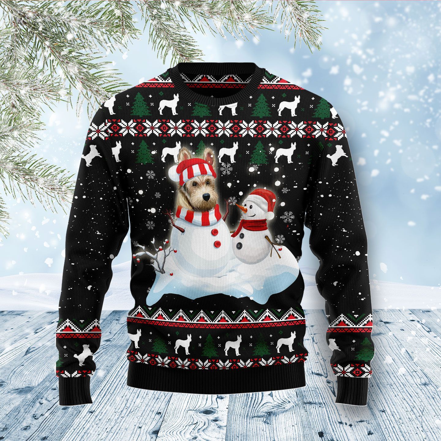 Berger-Picard-Dog-And-Snowman-Christmas-Ugly-Sweater_73855532