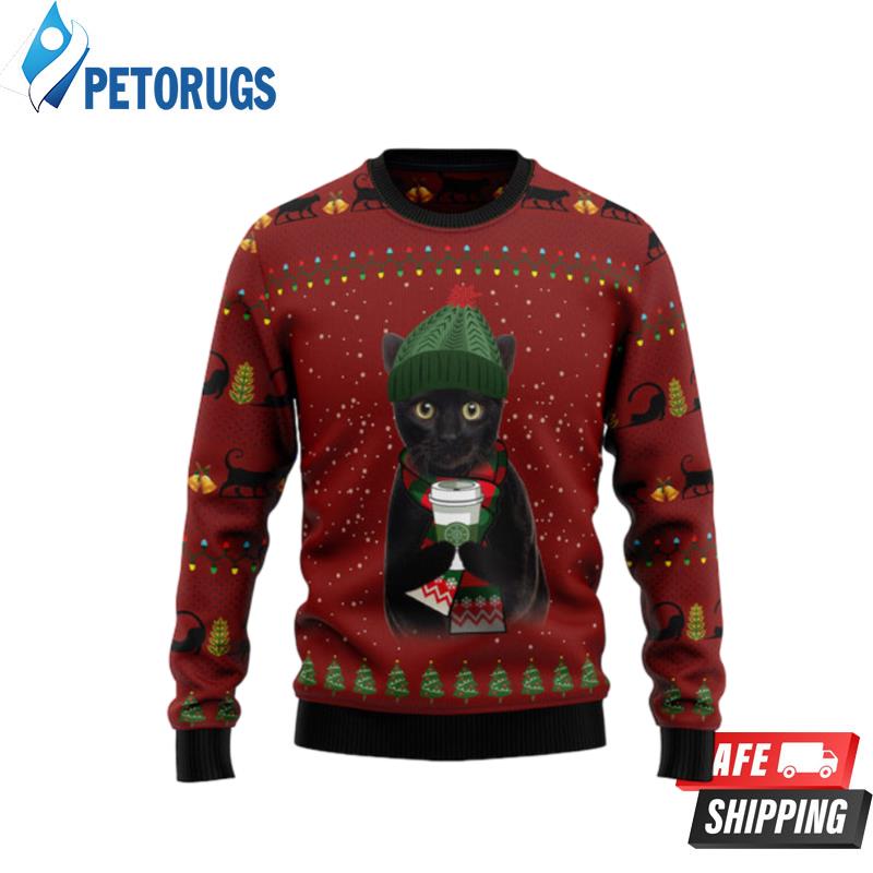 Black-Cat-Coffee-Ugly-Christmas-Sweaters