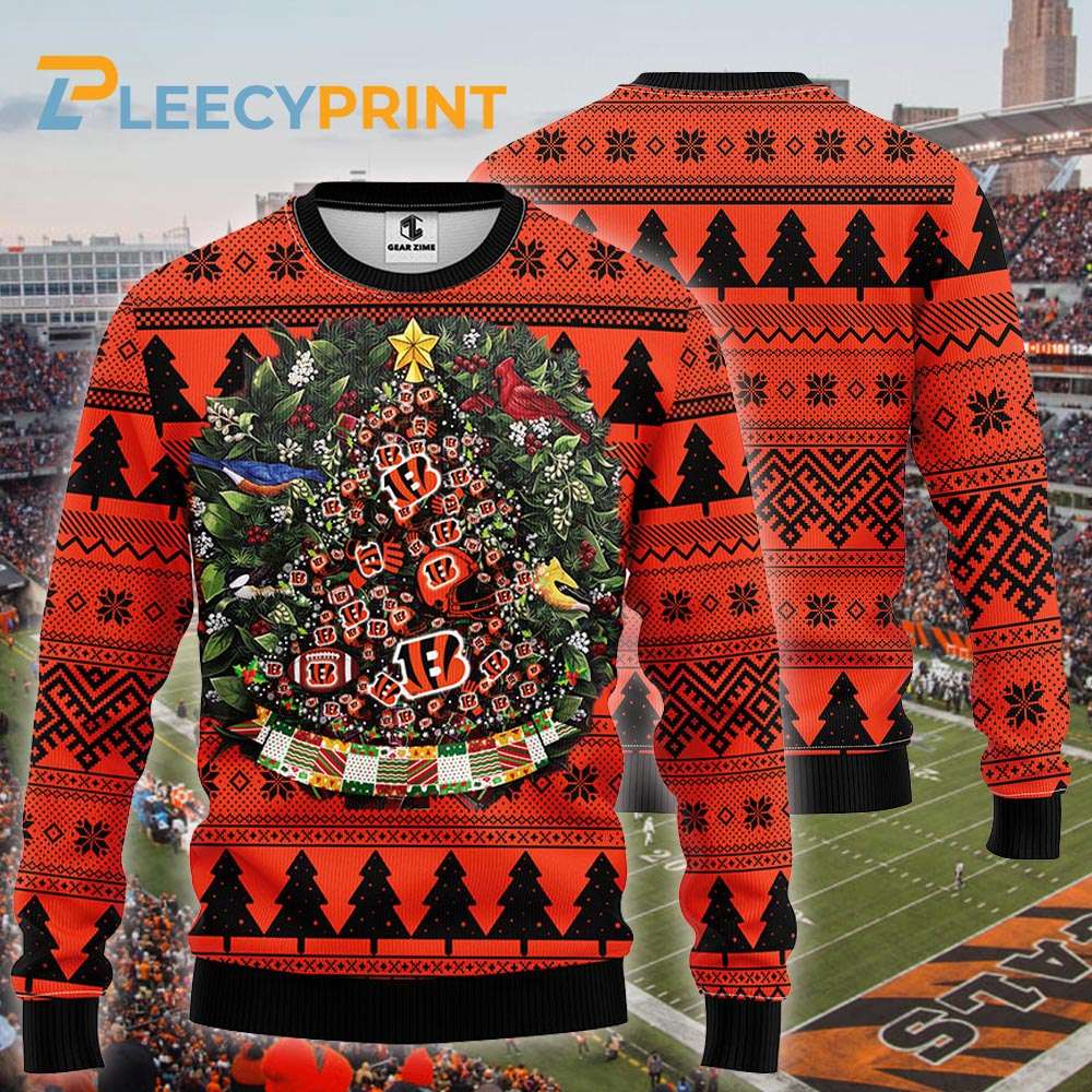 Cincinnati-Bengals-Christmas-Football-Pine-Tree-Shape-Ugly-Sweater-Bengals-Christmas-Sweater-1