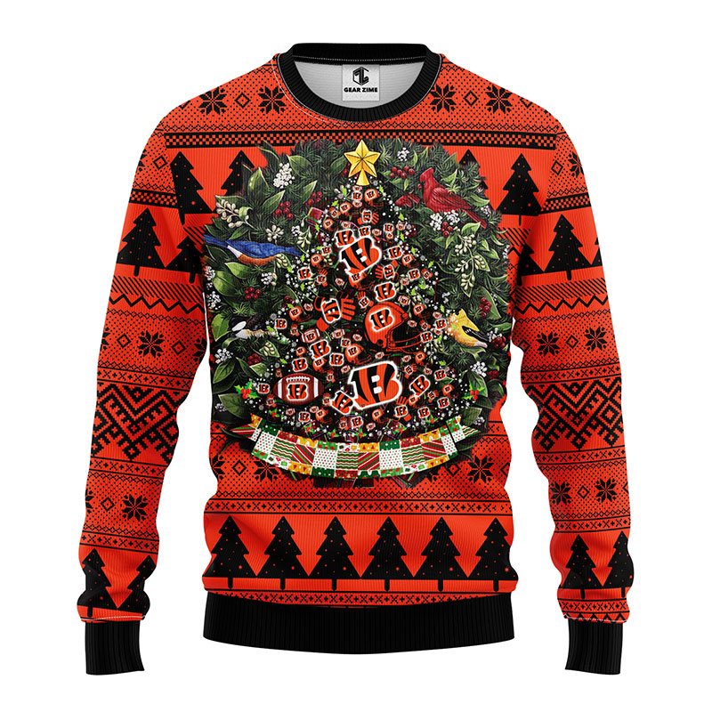 Cincinnati-Bengals-Christmas-Football-Pine-Tree-Shape-Ugly-Sweater-Bengals-Christmas-Sweater-2