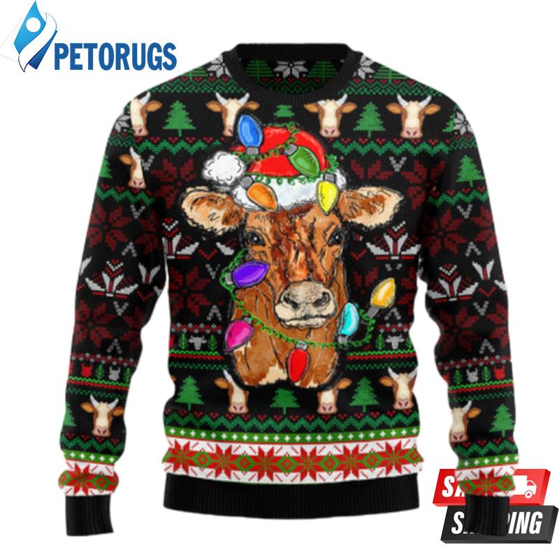 Cow-With-Santa-Hat-And-Christmas-Lights-Ugly-Christmas-Sweaters-1