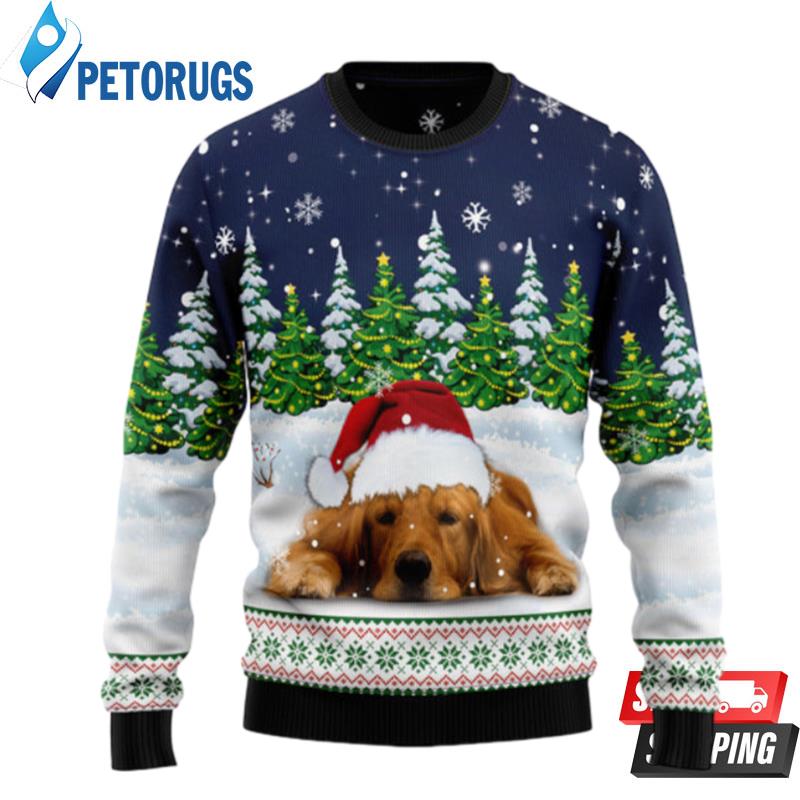 Dreaming-Golden-Retriever-Under-Snow-Ugly-Christmas-Sweaters-1