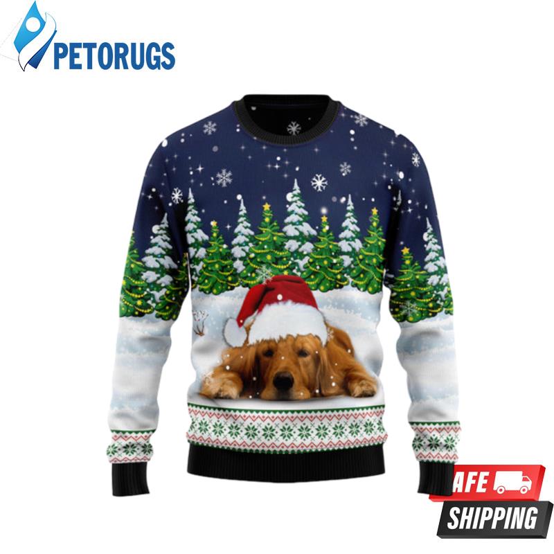 Dreaming-Golden-Retriever-Under-Snow-Ugly-Christmas-Sweaters