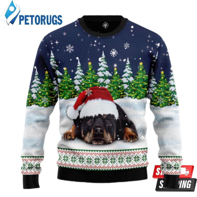 Dreaming-Rottweiler-Under-Snow-Ugly-Christmas-Sweaters-1