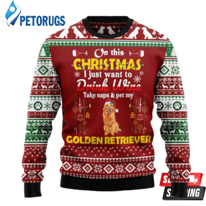 Drink-Wine-Pet-My-Golden-Retriever-Ugly-Christmas-Sweaters-1
