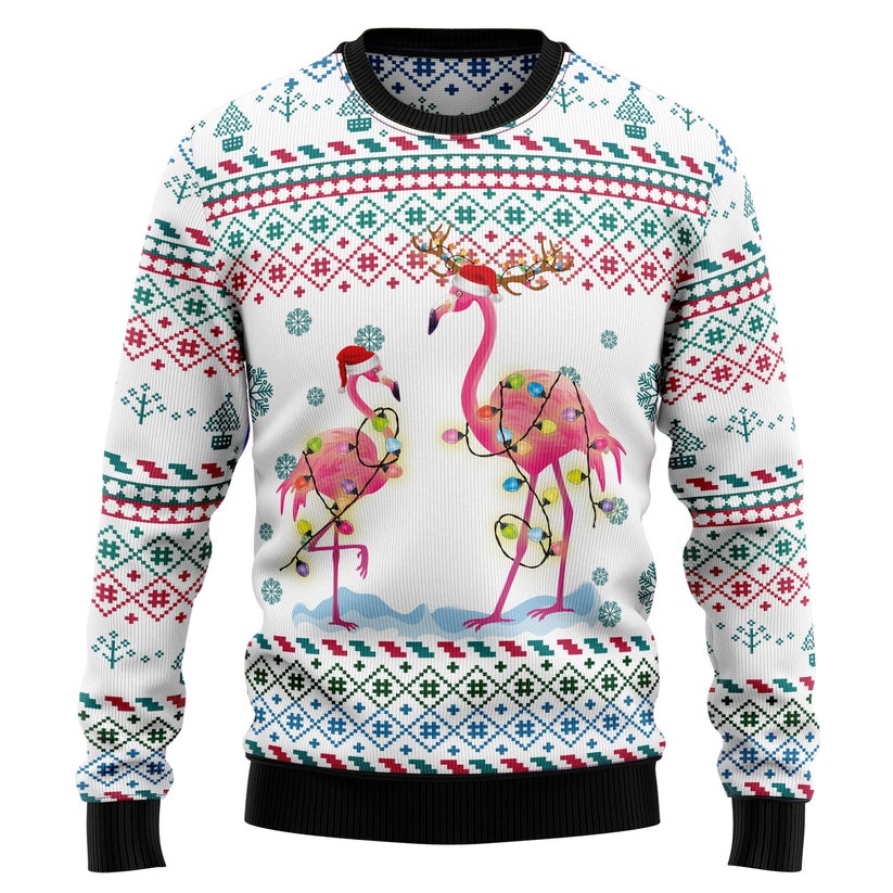 Flamingo-Reunion-Christmas-Light-White-Ugly-Christmas-Sweater-1