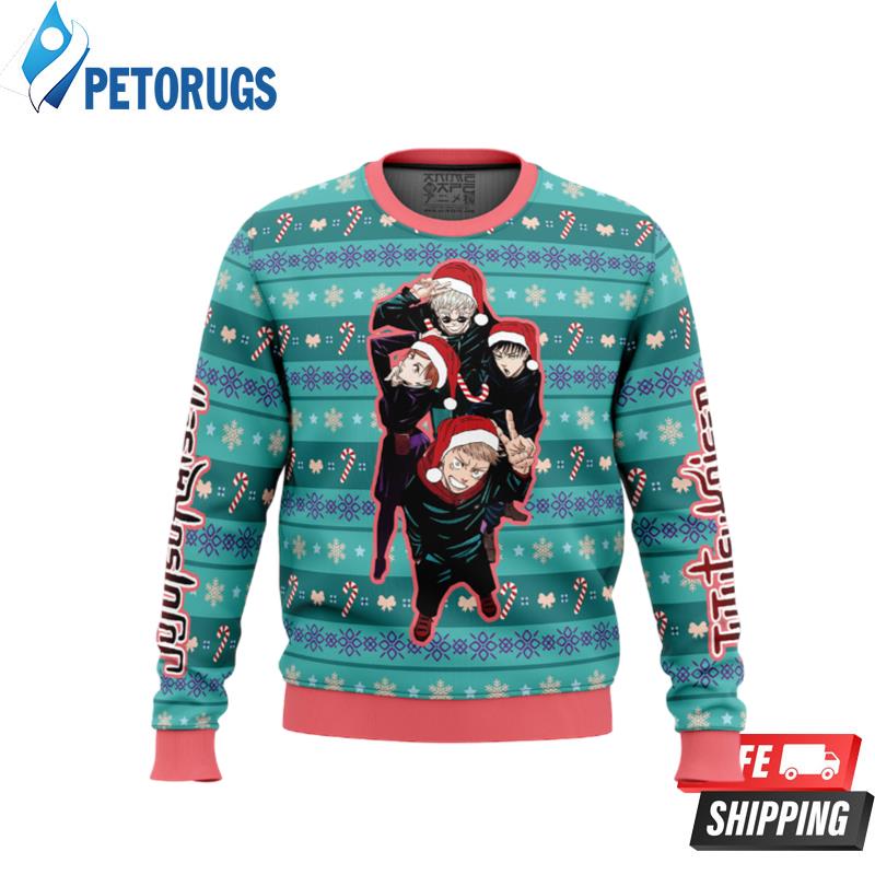 Happy-Dub-Cast-Jujutsu-Kaisen-Ugly-Christmas-Sweaters