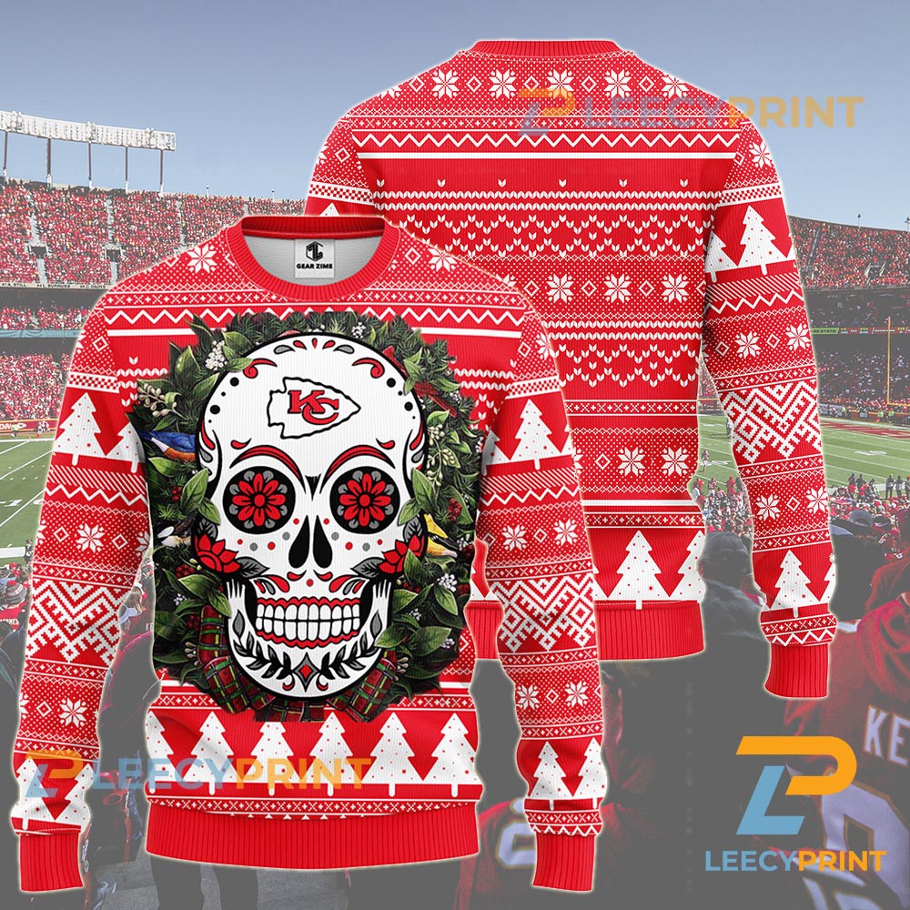 Kansas-City-Chiefs-Sugar-Skull-Flower-Ugly-Christmas-Ugly-Sweater-Chiefs-Christmas-Sweater-1