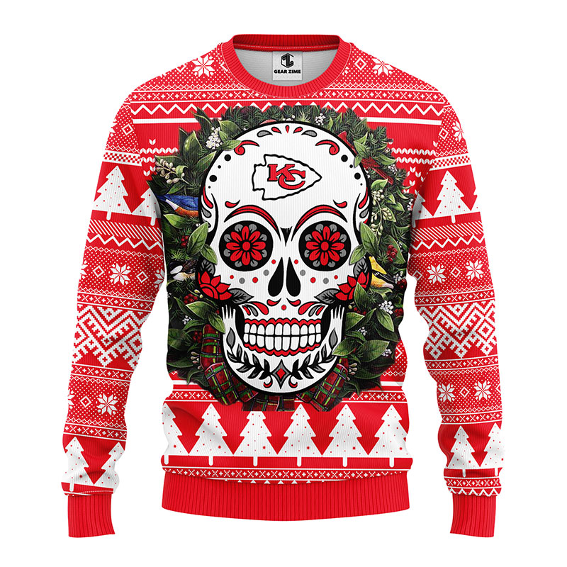Kansas-City-Chiefs-Sugar-Skull-Flower-Ugly-Christmas-Ugly-Sweater-Chiefs-Christmas-Sweater-2