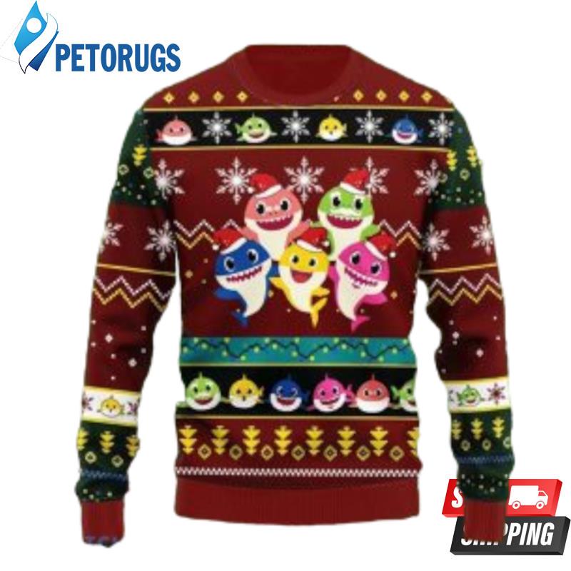 Merry-Christmas-Cute-Baby-Shark-Red-Brown-Ugly-Christmas-Sweaters