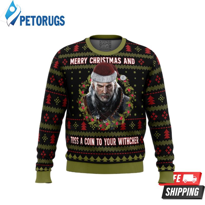 Merry-Christmas-and-Toss-a-Coin-The-Witcher-Ugly-Christmas-Sweaters