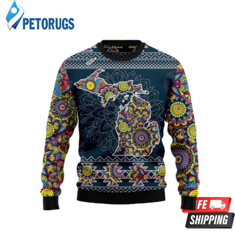 Michigan-Blue-Mandala-Ugly-Christmas-Sweaters