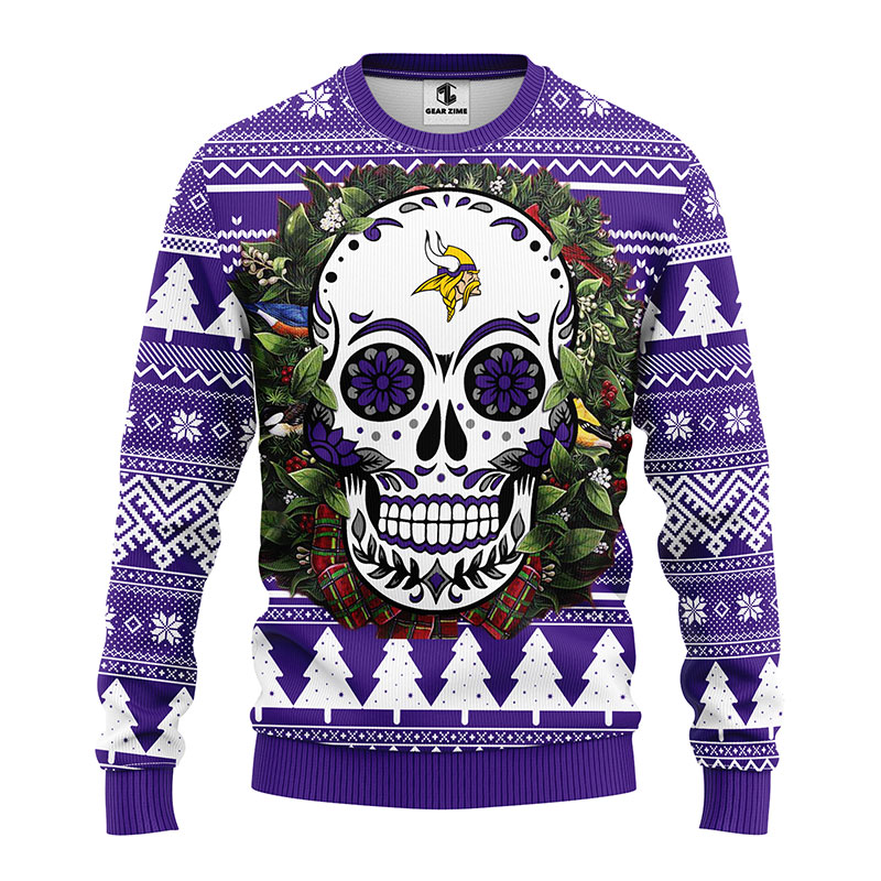 Minnesota-Vikings-Skull-Flower-Ugly-Christmas-Ugly-Sweater-2