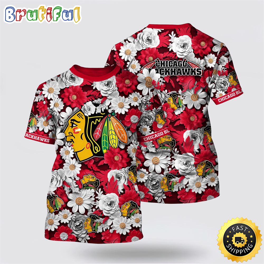 NHL_Chicago_Blackhawks_All_Over_Print_T_Shirt_Tropical_Begonia_Flower_Pattern_Summer_T_Shirt_1_i2wf7w