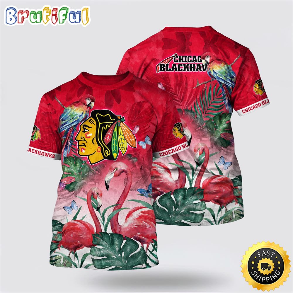 NHL_Chicago_Blackhawks_All_Over_Print_T_Shirt_Tropical_Parrot_And_Flamingo_Motifs_Summer_T_Shirt_1_iez7f0