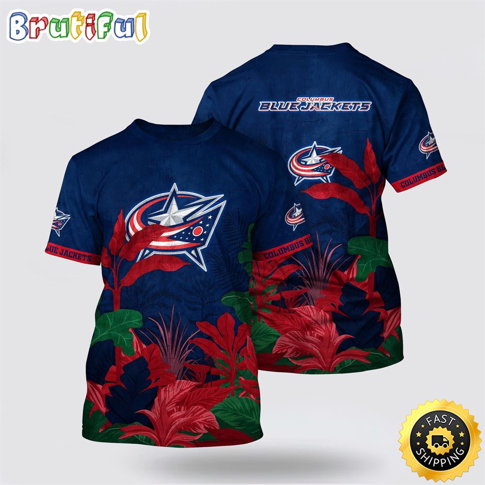 NHL_Columbus_Blue_Jackets_All_Over_Print_T_Shirt_Tropical_Forest_Motifs_Summer_T_Shirt_1_weuaps