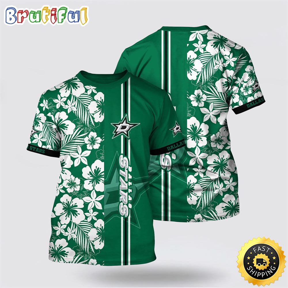 NHL_Dallas_Stars_All_Over_Print_T_Shirt_Tropical_Apricot_Blossom_Pattern_Summer_T_Shirt_1_zrm326