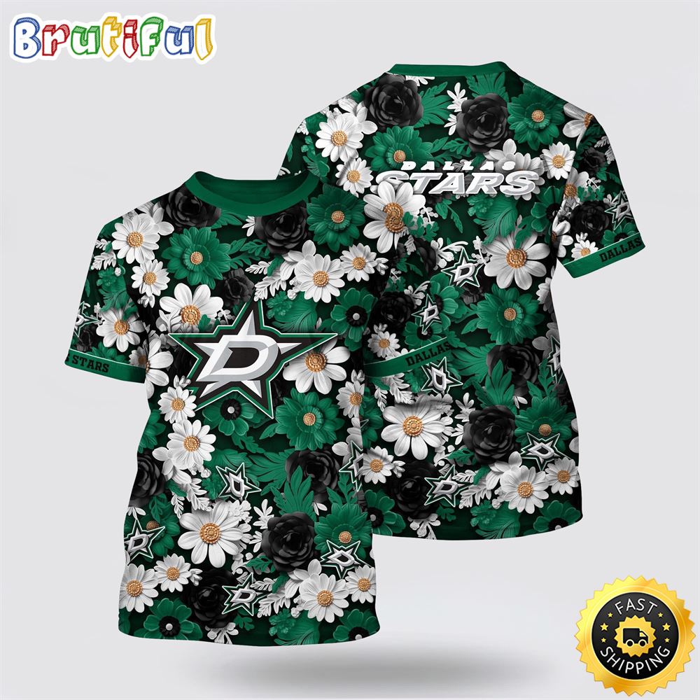 NHL_Dallas_Stars_All_Over_Print_T_Shirt_Tropical_Begonia_Flower_Pattern_Summer_T_Shirt_1_nveepl