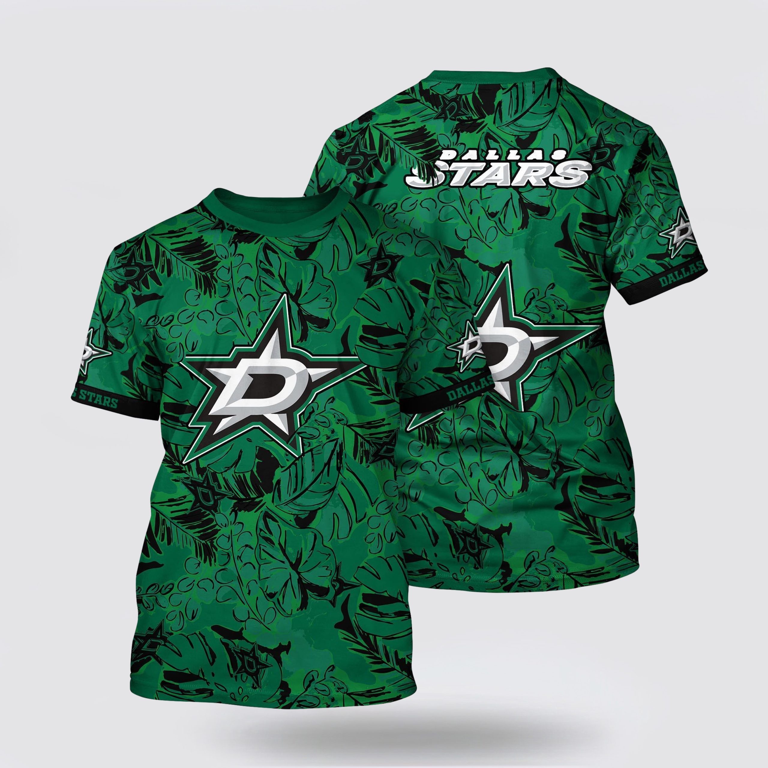 NHL_Dallas_Stars_All_Over_Print_T_Shirt_Tropical_Leaf_Pattern_Summer_T_Shirt_1_isomwz