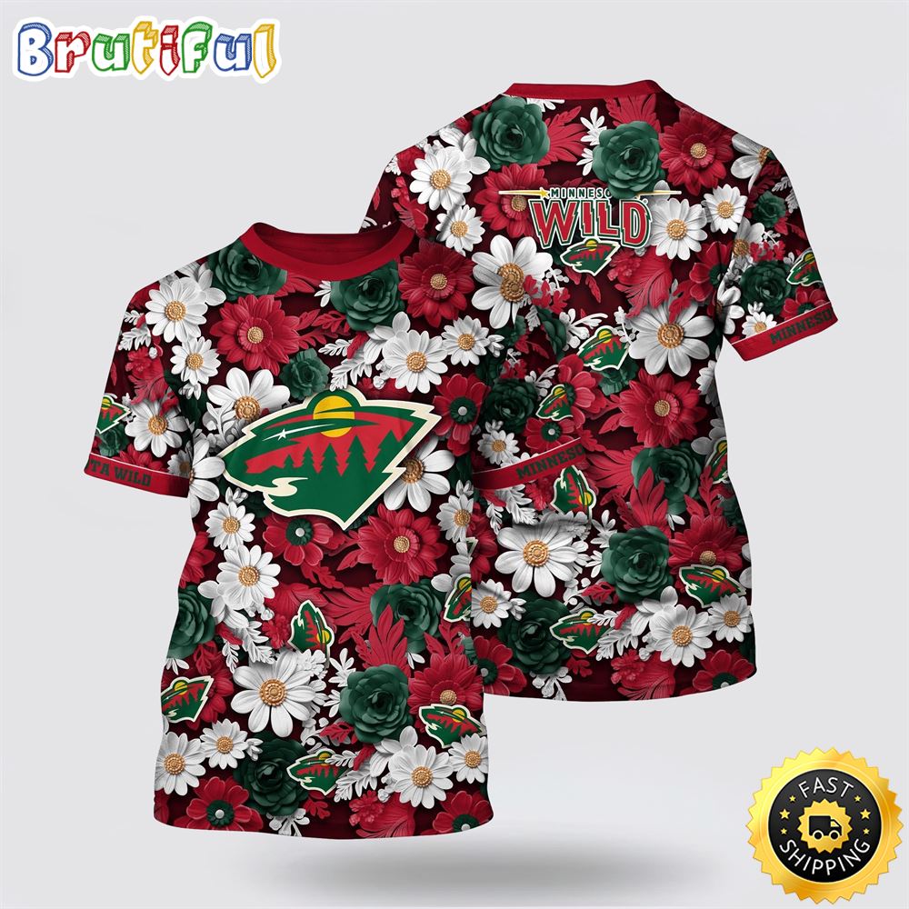 NHL_Minnesota_Wild_All_Over_Print_T_Shirt_Tropical_Begonia_Flower_Pattern_Summer_T_Shirt_1_vv4f30