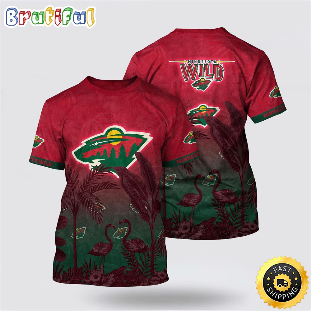 NHL_Minnesota_Wild_All_Over_Print_T_Shirt_Tropical_Flamingo_Pattern_Summer_T_Shirt_1_s7eb9c