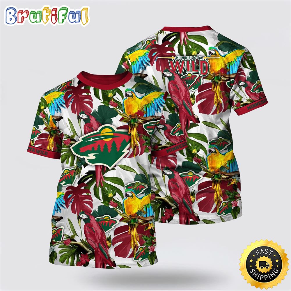 NHL_Minnesota_Wild_All_Over_Print_T_Shirt_Tropical_Parrot_Pattern_Summer_T_Shirt_1_y9yr3k