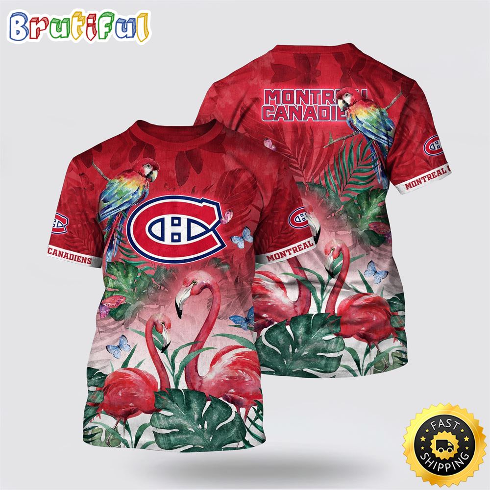 NHL_Montreal_Canadiens_All_Over_Print_T_Shirt_Tropical_Parrot_And_Flamingo_Motifs_Summer_T_Shirt_1_cr6som