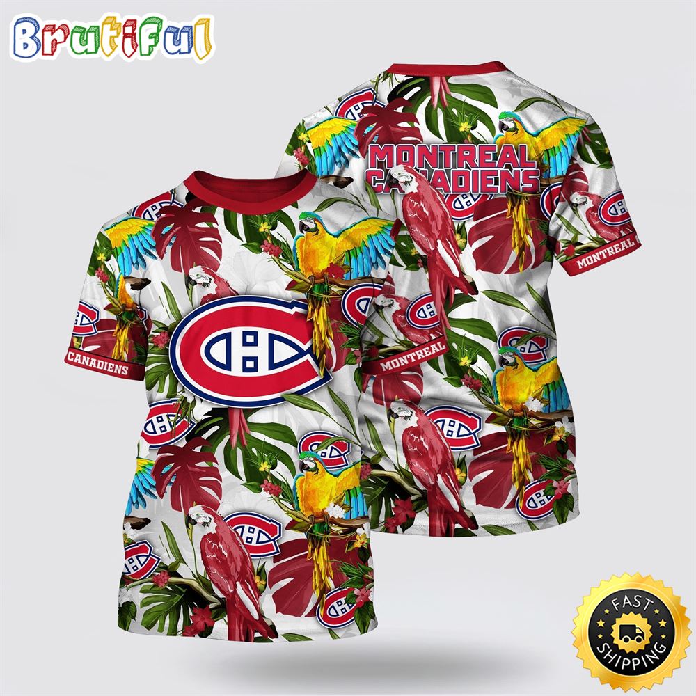 NHL_Montreal_Canadiens_All_Over_Print_T_Shirt_Tropical_Parrot_Pattern_Summer_T_Shirt_1_kqg1uj