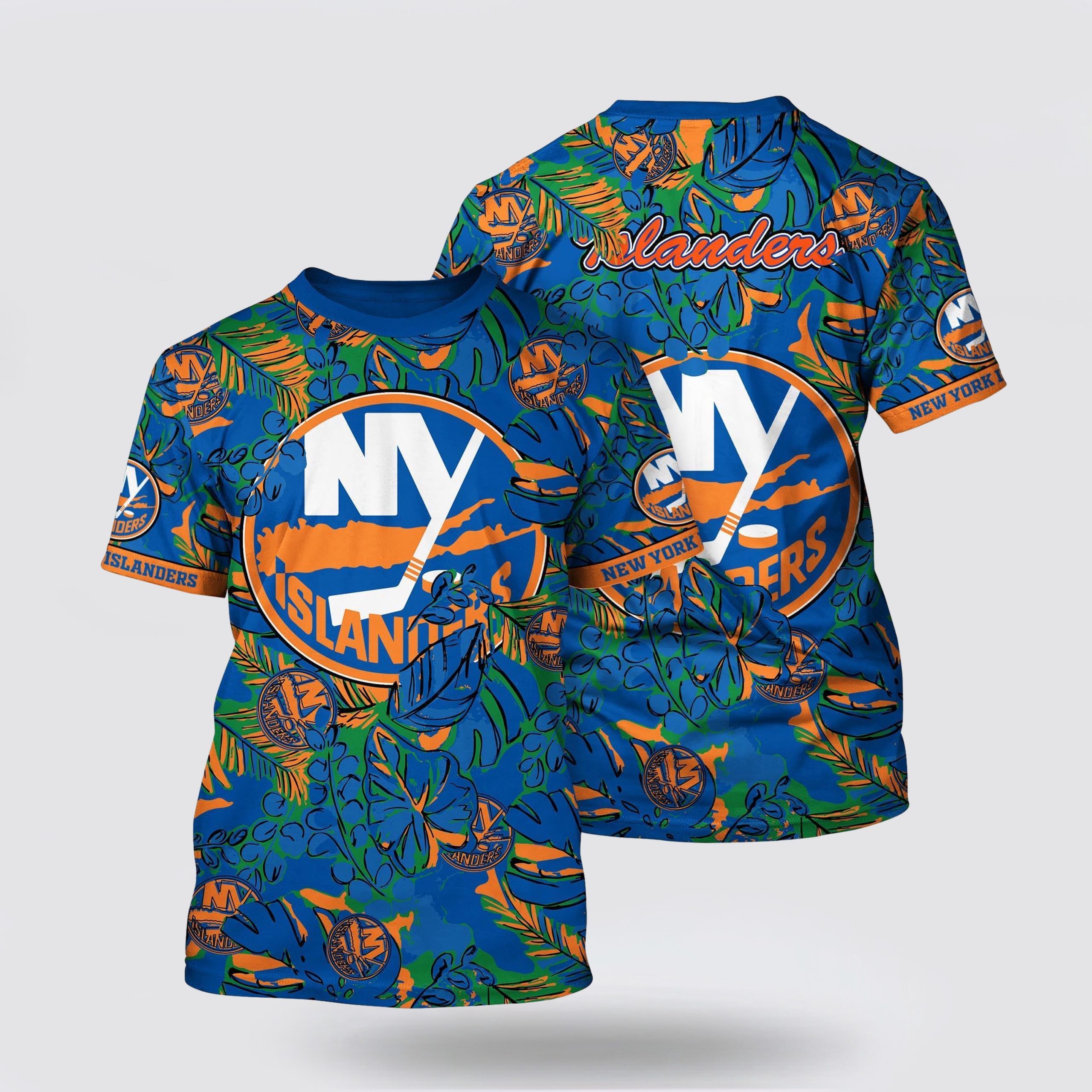 NHL_New_York_Islanders_All_Over_Print_T_Shirt_Tropical_Leaf_Pattern_Summer_T_Shirt_1_cmi1s9