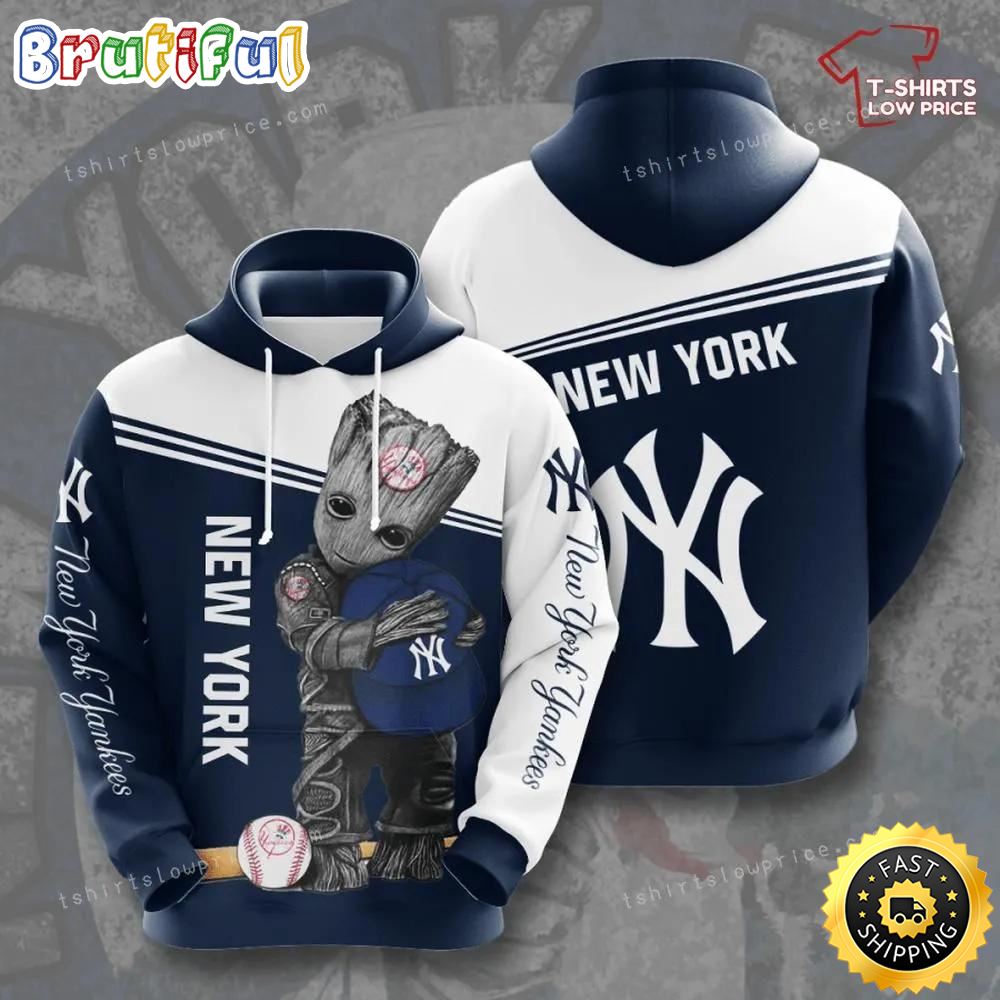 New York Yankees Groot Hold Yankees Logo Custom Hoodie 3d -