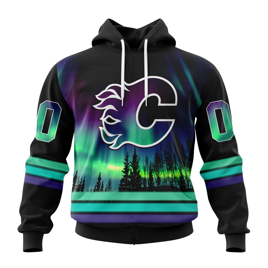 Personalized_NHL_Calgary_Flames_Hoodie_Special_Design_With_Northern_Lights_All_Over_Print_3D_Hoodie_Unisex_1_b4lv32