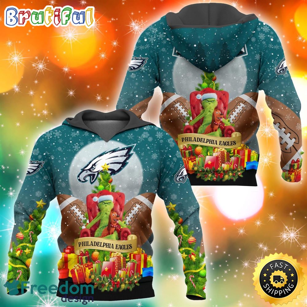 Philadelphia Eagles NFL Grinch Christmas Tree 3D Hoodie Pullover Prints -