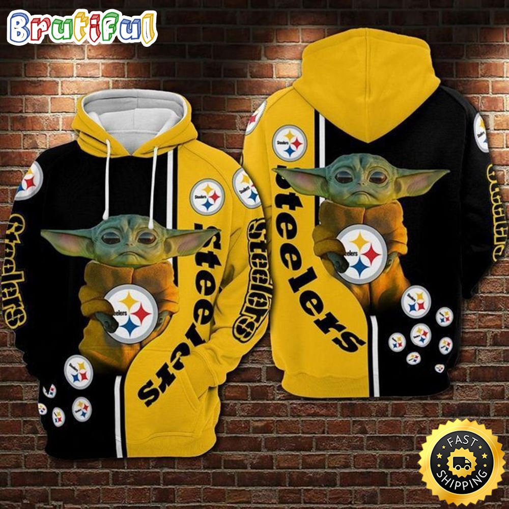 Pittsburgh Steelers Football Baby Yoda 3d Hoodie All Over Printed -