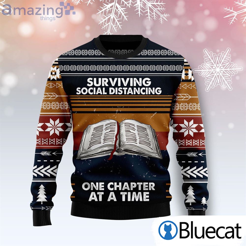Book Retro Vintage Surviving Social Distancing Ugly Christmas Sweater