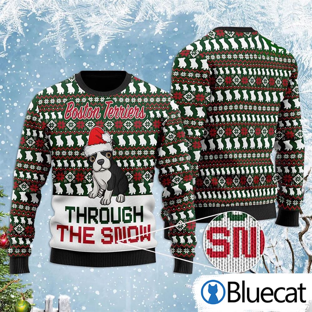 Boston Terriers Through The Snow Christmas Ugly Sweater