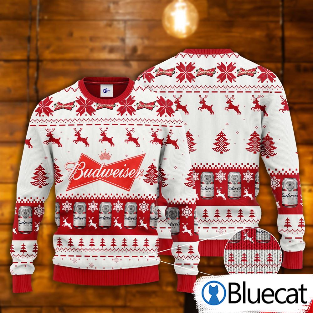 Budweiser Reindeer Pattern Ugly Christmas Sweater