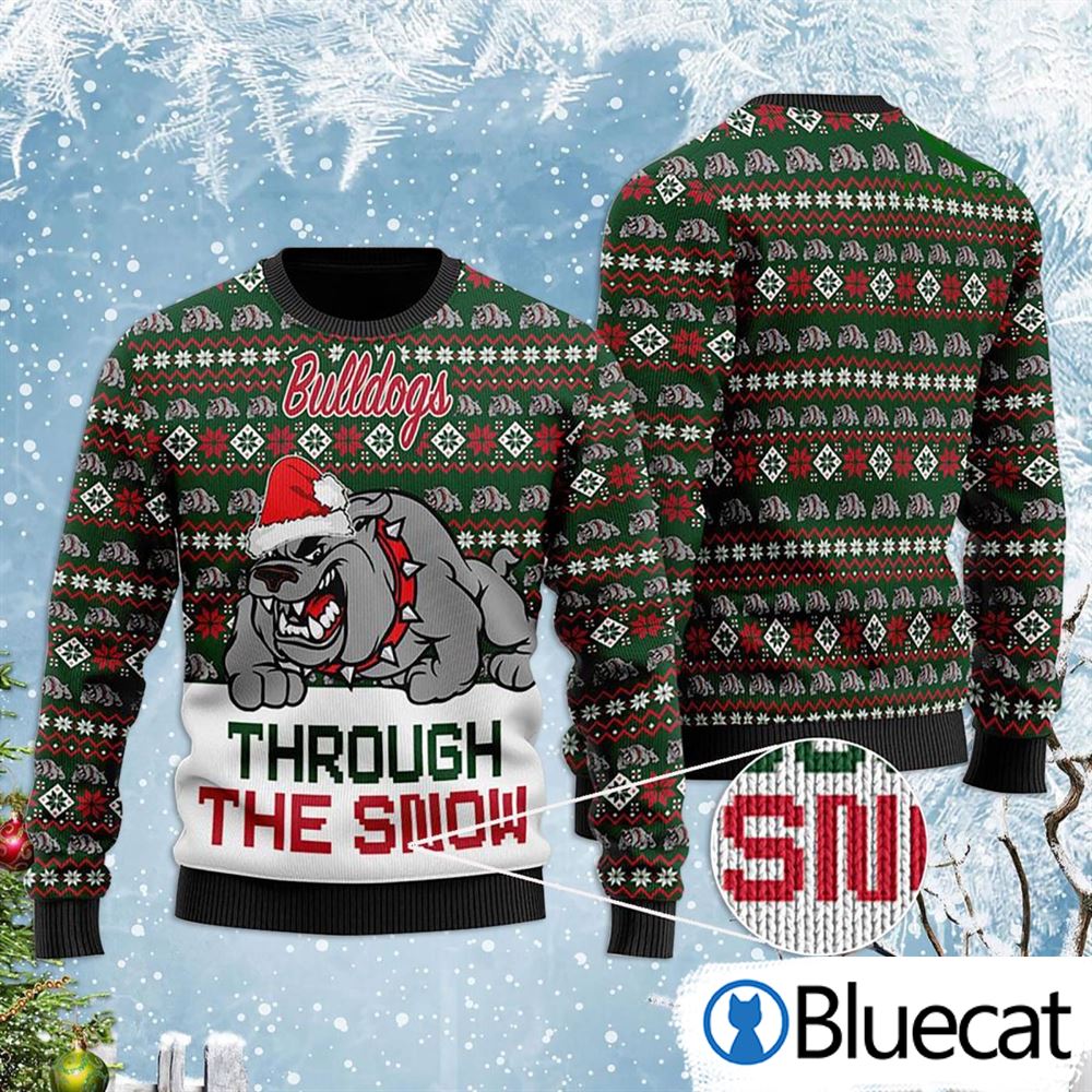 Bulldogs Through The Snow Christmas Ugly Sweater